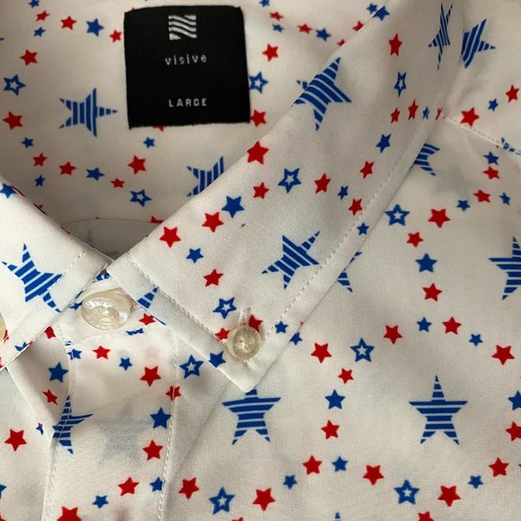 Visive Mens Short Sleeve Shirt Button Down Star Stripes Patriotic USA Large NEW - Picture 4 of 6